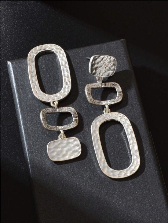 Jewelry - Silver Textured Geometric Drop Earrings - Women Jewelry